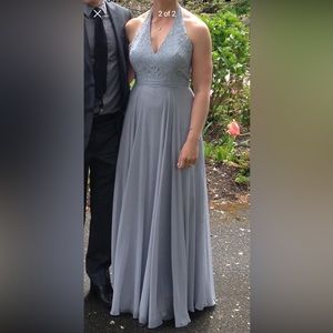 Dessy platinum grey halter top dress